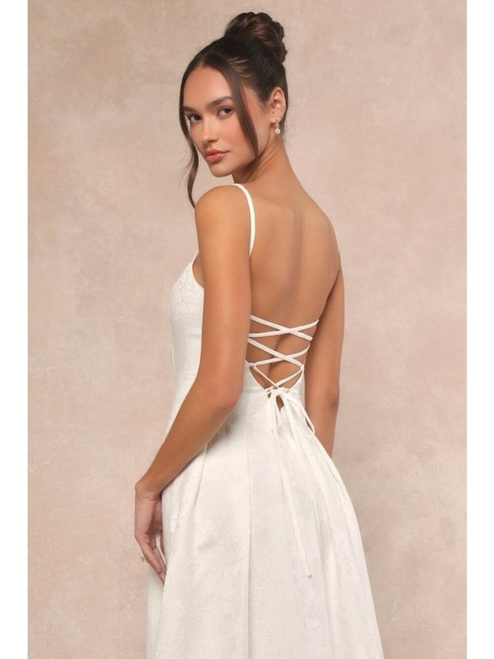 Lulus Arabella Wedding Dress Sz Small White Jacquard Lace Up Back Gown Bridal - Picture 3 of 7